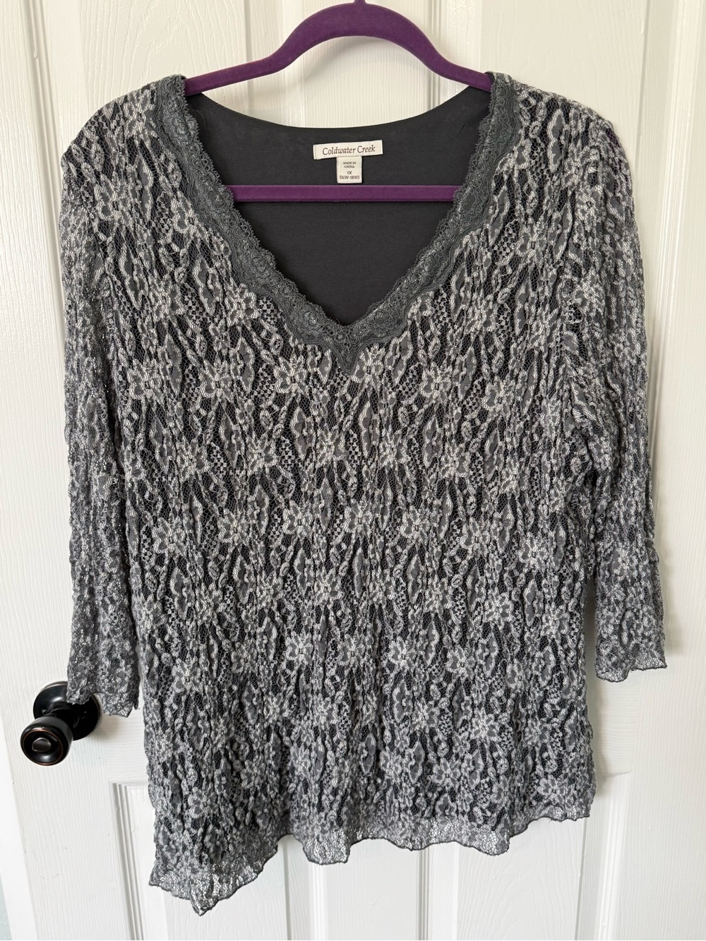 Coldwater Creek Gray Lace Top 1X